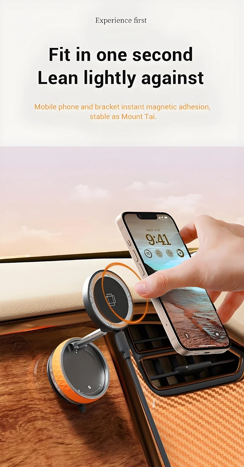 Vacuum Suction Magnetic Car Phone Holder Foldable Mirror