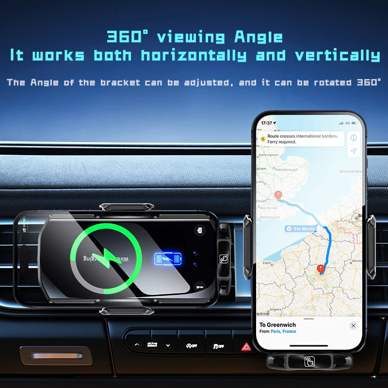 Wireless Car Phone Holder Stand 15W Fast Charge Touch Control