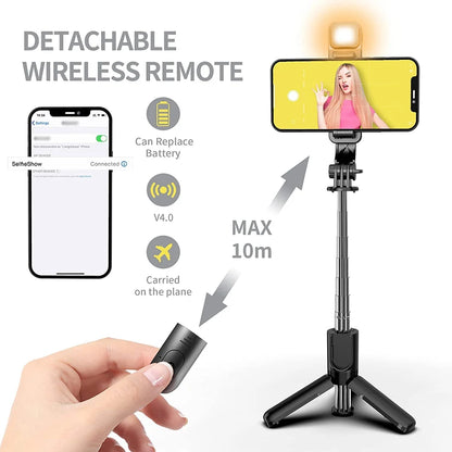 Wireless Bluetooth Selfie Stick Foldable Portable Tripod