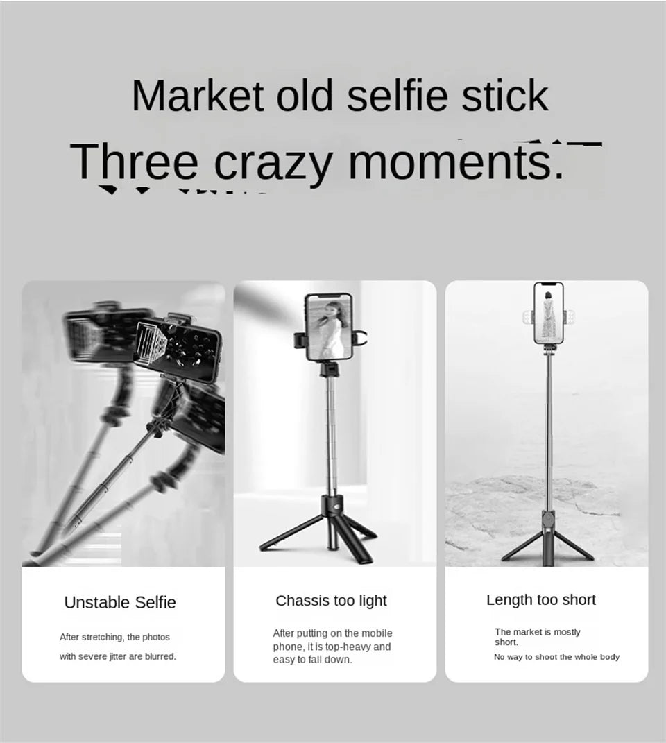 BSLIUFANG Selfie Stick Wireless Tripod Stand with Light