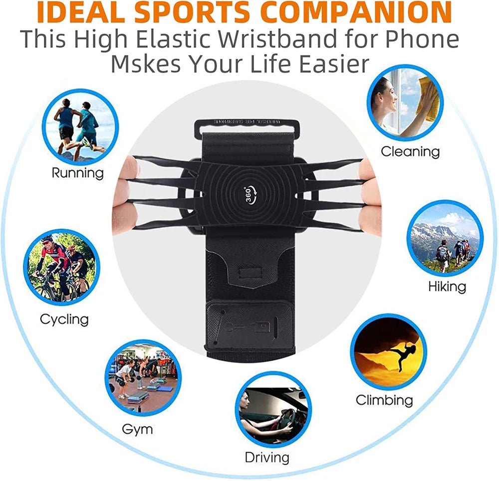Running Wristband Phone Holder 360°Rotation Detachable Sports