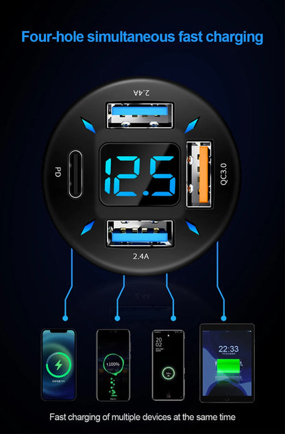 Quick Charge Car Phone Charger PD+QC3.0 4 Ports