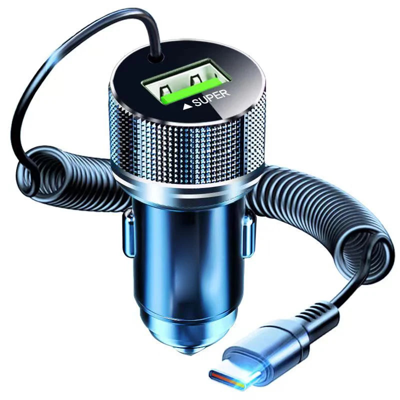 Metal USB Car Charger with Type C Cable 12V Super Fast Charging