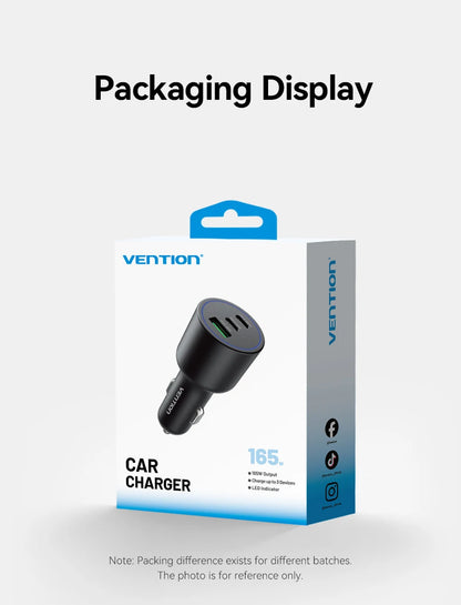 Vention 165W USB C Car Charger 3-Port Charging Adapter