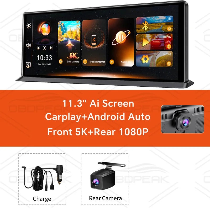 OBDPEAK K8 Pro Front 5K Rear 1080P Dash Cam Camera