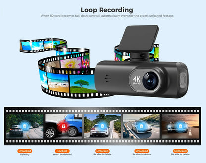 UHD 4K Dash Cam Dual Lens Driving Recorder Car DVR 1080P Rear Lens