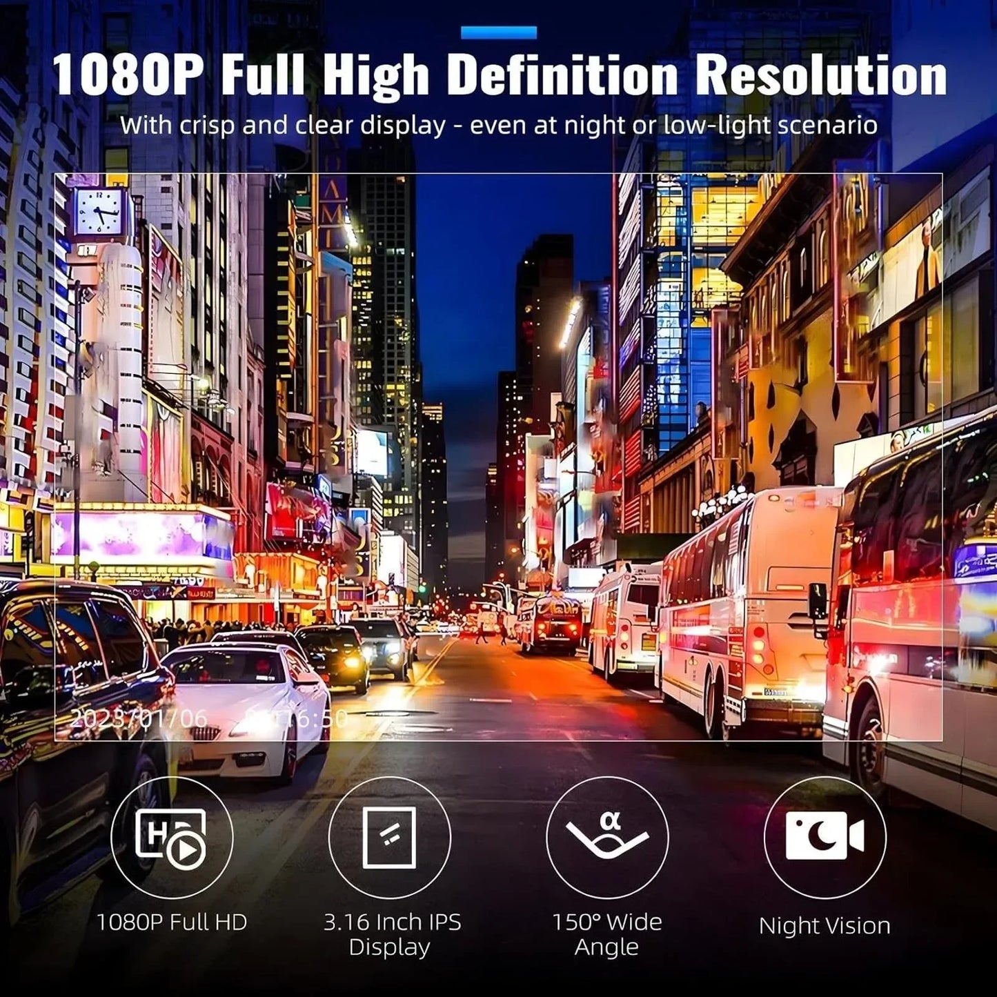 1080P HD Front Rear Dashcam 1 Count Dash Camera for Car