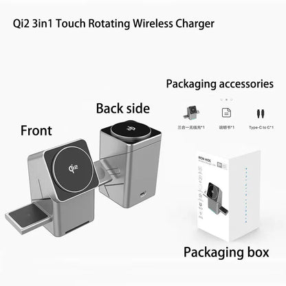 New Qi2 3 in 1 Touch Button Rotating Magnetic Wireless Charger
