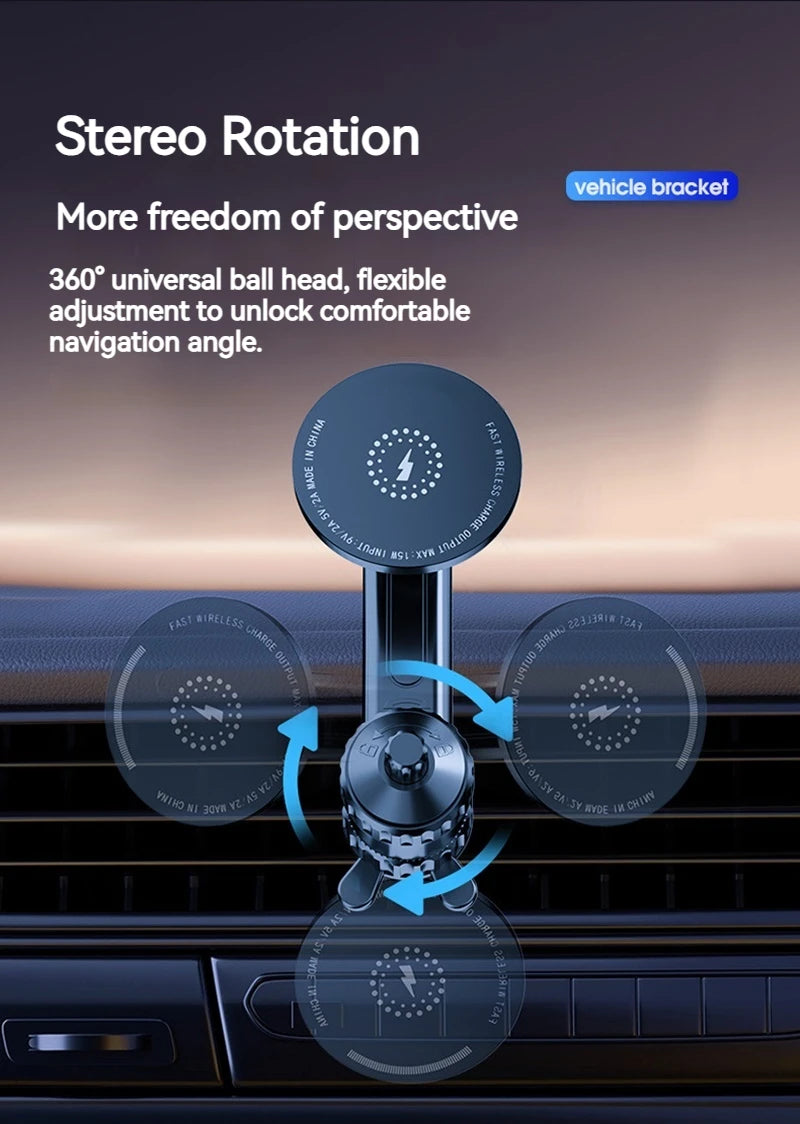 15W Car Magnetic Wireless Charger Holder with Metal Body - Fits Vent