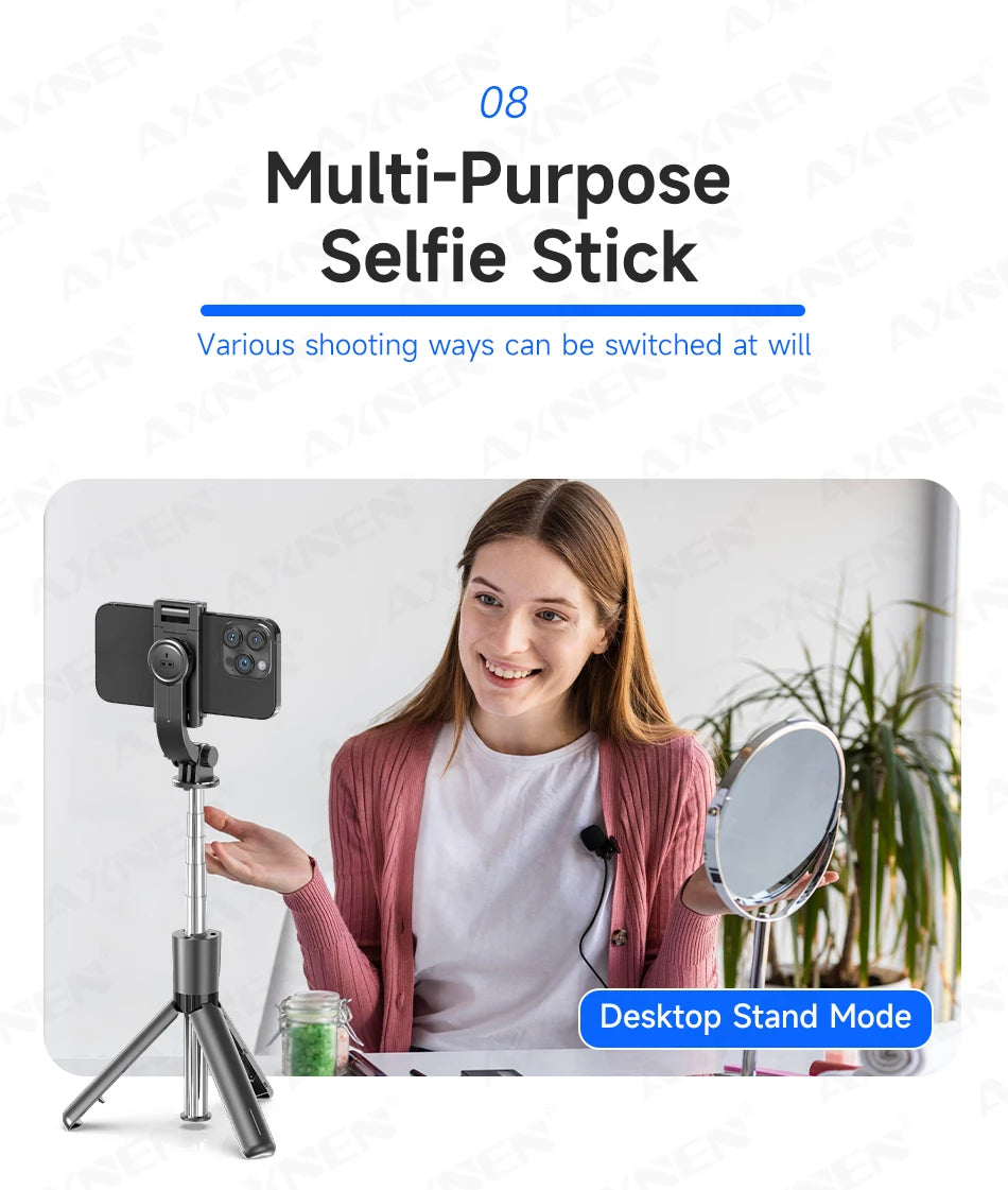 Bluetooth Selfie Stick Tripod Desktop Stand, Phone Holder