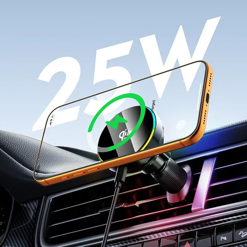 25W Magnetic Car Mount Charger Suction Cup Phone Mount