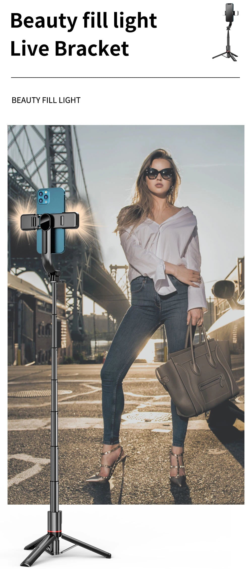 Extended Foldable Wireless Bluetooth Selfie Stick Tripod