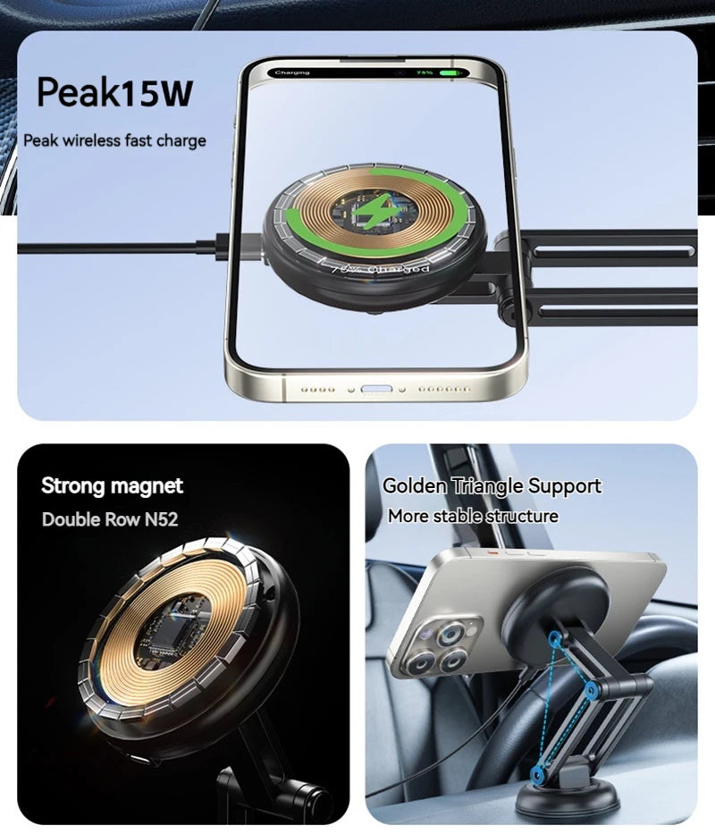 15W Metal Magnetic Car Phone Holder Wireless Charger