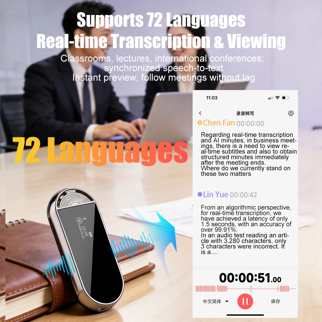 Upgraded AI Voice Recorder, 72 Languages, 99.91% Accuracy