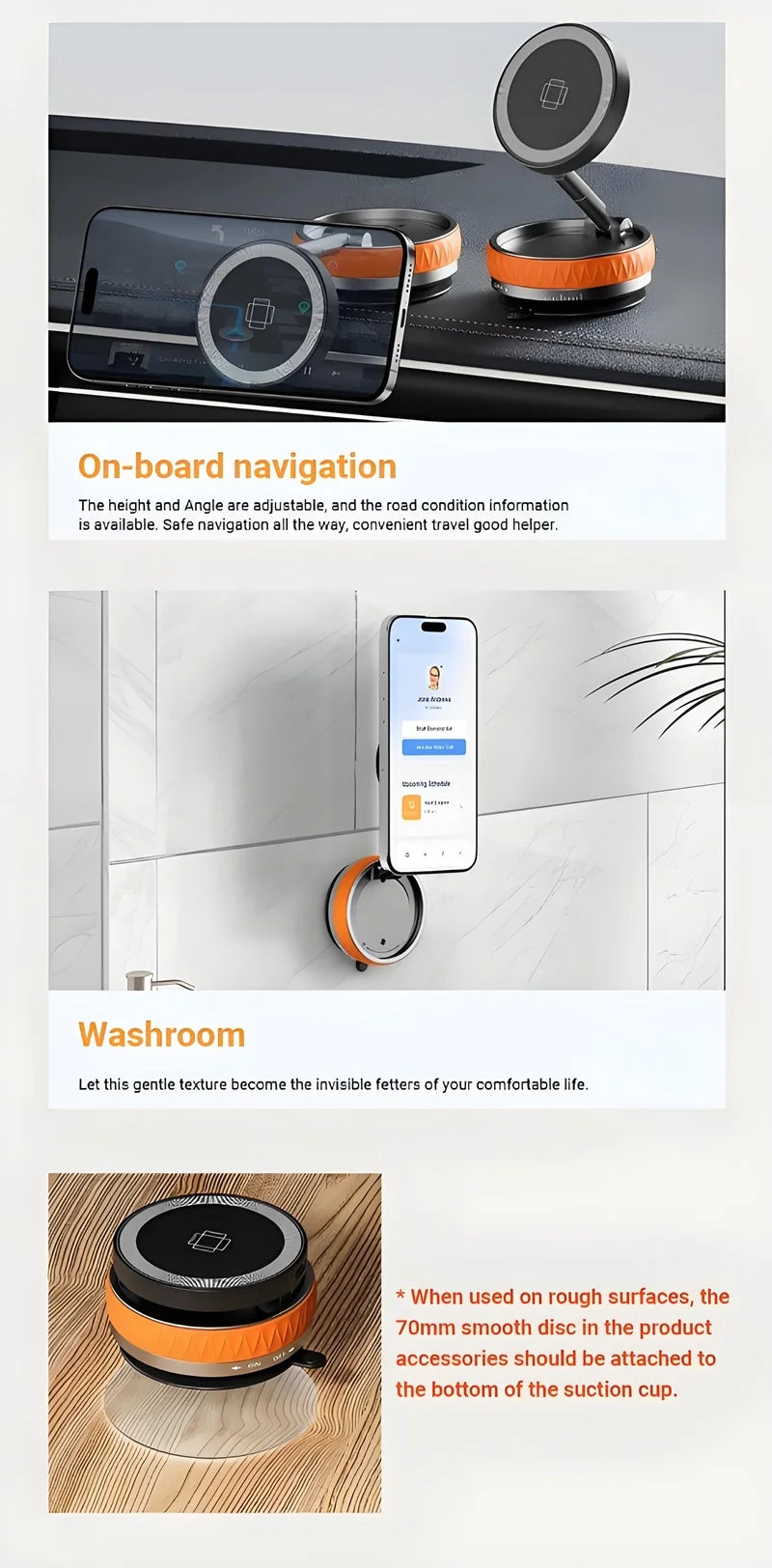 Vacuum Suction Magnetic Car Phone Holder Foldable Mirror