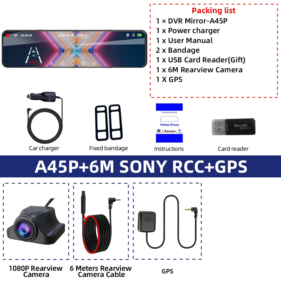 4K Rearview Mirror Driving Recorder HD Night Vision Loop