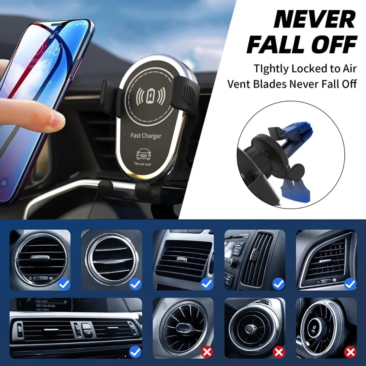 30W Air Vent Car Wireless Charger Gravity Phone Holder