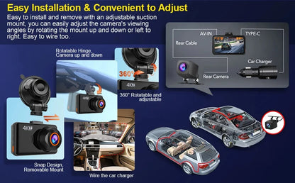 Dash Cam for Cars 4K Front or Rear Camera Car Dvr WIFI Car Camera