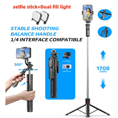 Selfie Stick Tripod with 1708mm Long Monopod Fill Light