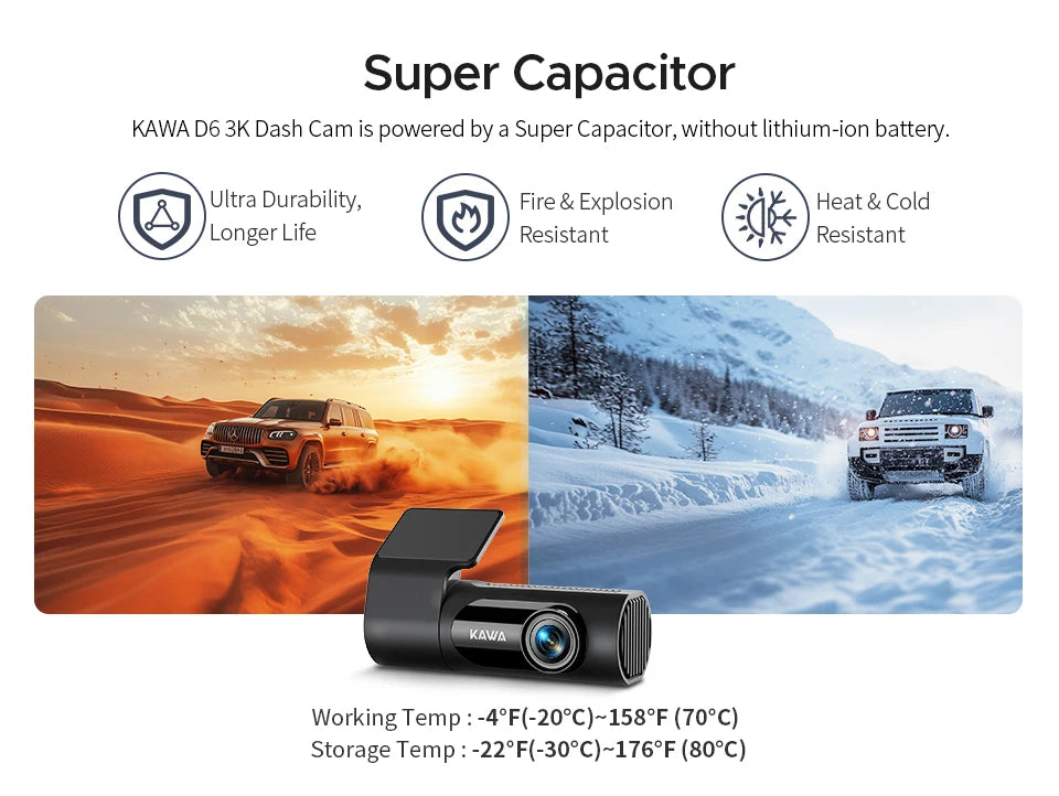 KAWA Dash cam Video Recorder D6 3K Car Camera Car DVR