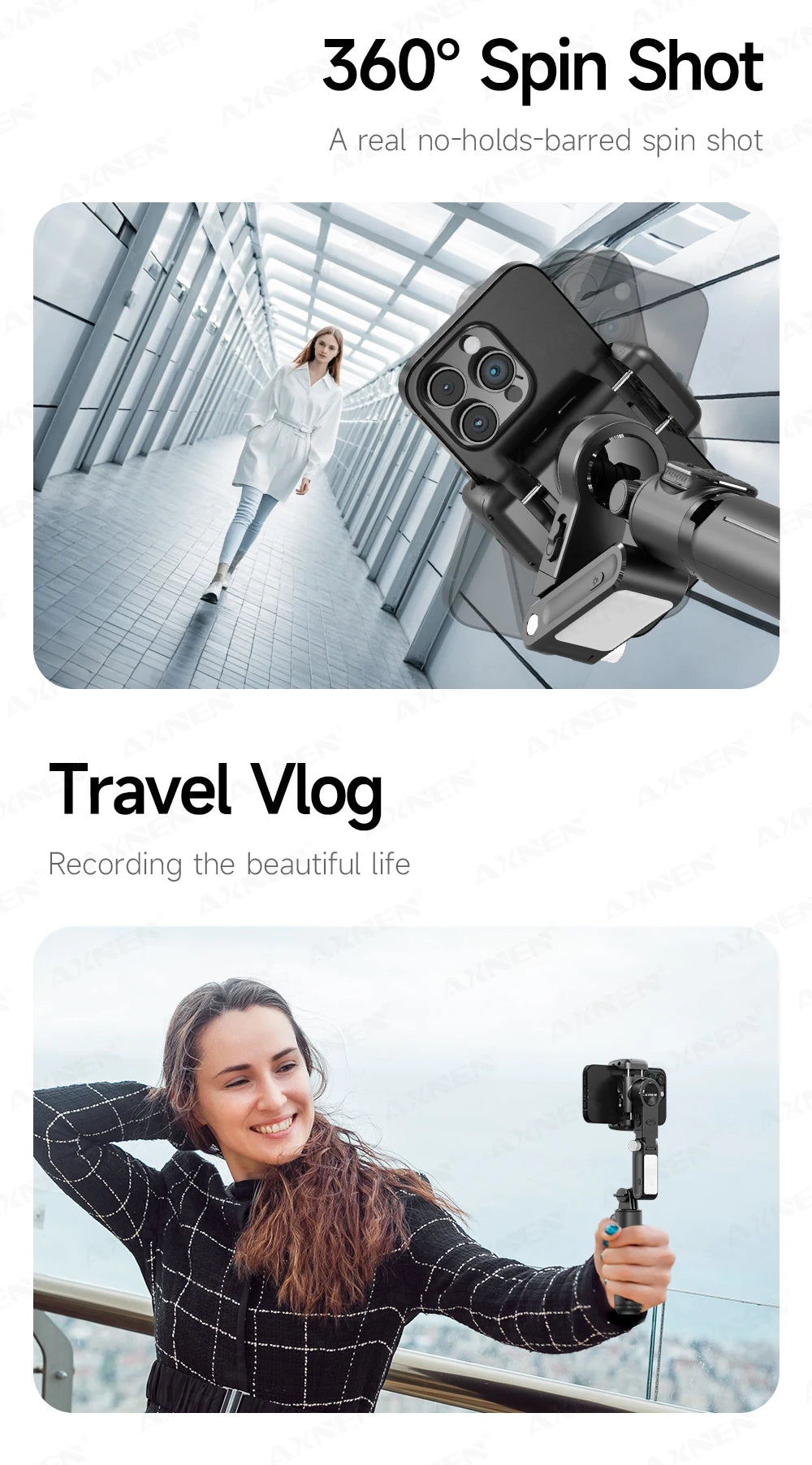 AXNEN AI Desktop Gimbal Tripod Extendable Selfie Stick