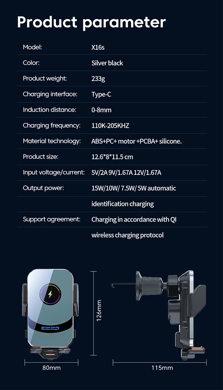 100w Qi Phone Fast Charging Magnetic Qi2 Car Wireless Charger