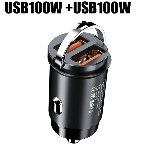 Mini 100W Car Charger Type C Dual USB Fast Charging