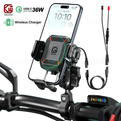 Motorcycle Phone Holder Shockproof 15W Wireless Charger