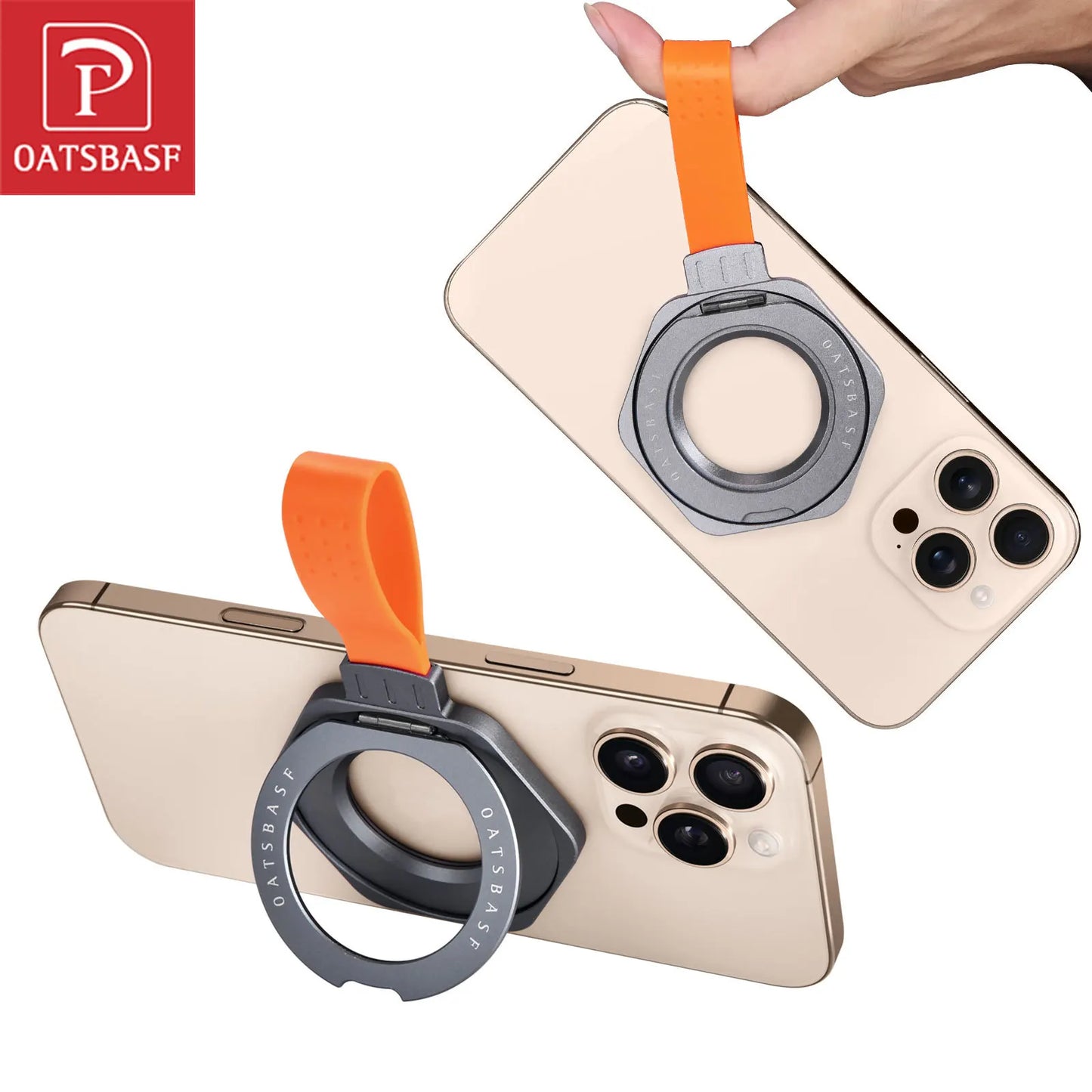 Metal Magnetic Phone Stand Adjustable with Silicone Lanyard