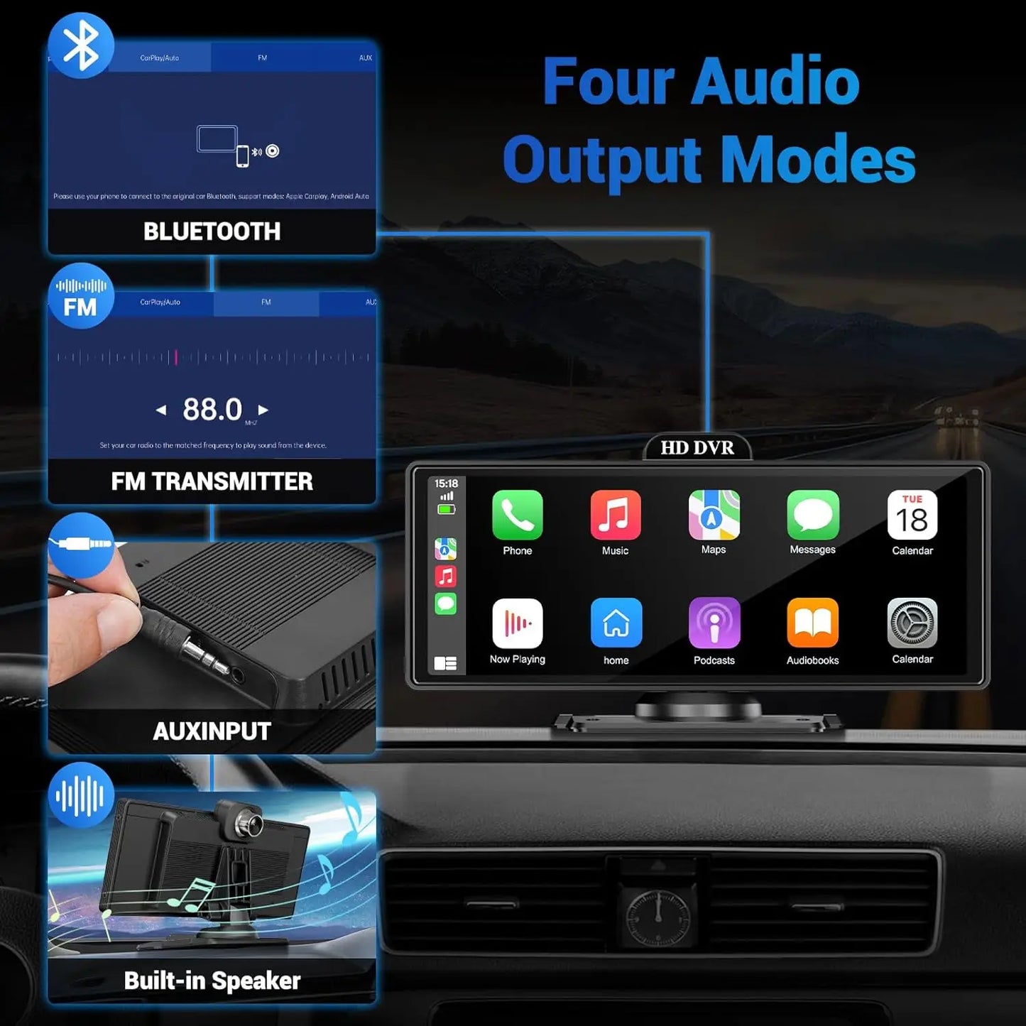 10/11.26 Inch 4K DVR Wireless CarPlay & Android Auto Dash Cam