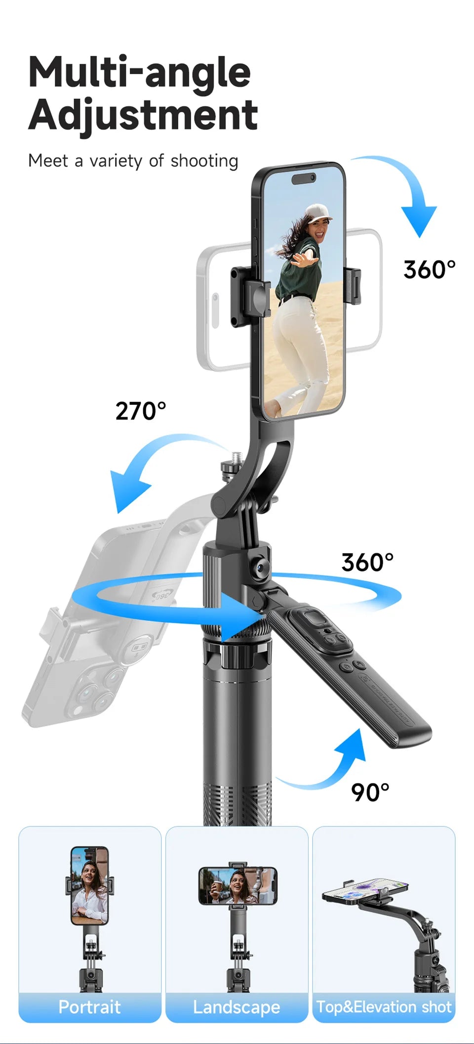 FANGTUOSI 360 Rotation Gimbal Stabilizer ,Selfie Stick Tripod