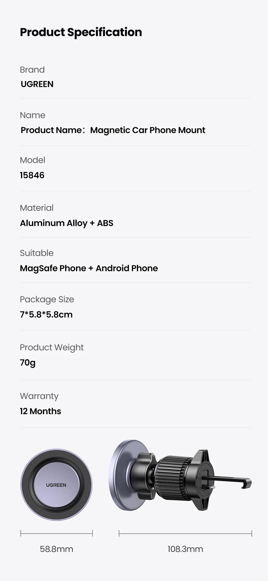 UGREEN Magnetic Car Phone Holder Air Vent Car Phone Stand