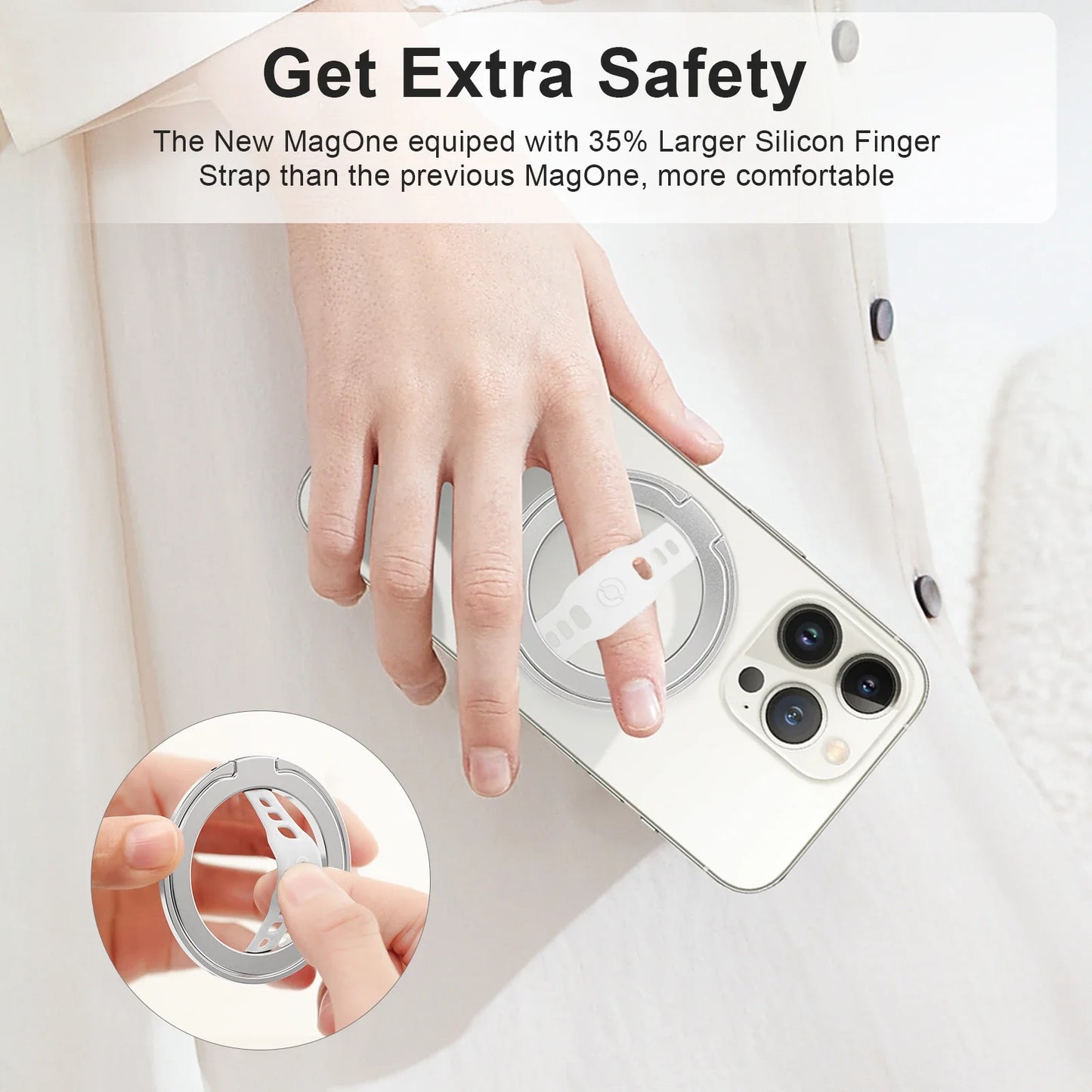 EWA Magnetic Phone Grip and Stand with Silicone Finger Strap