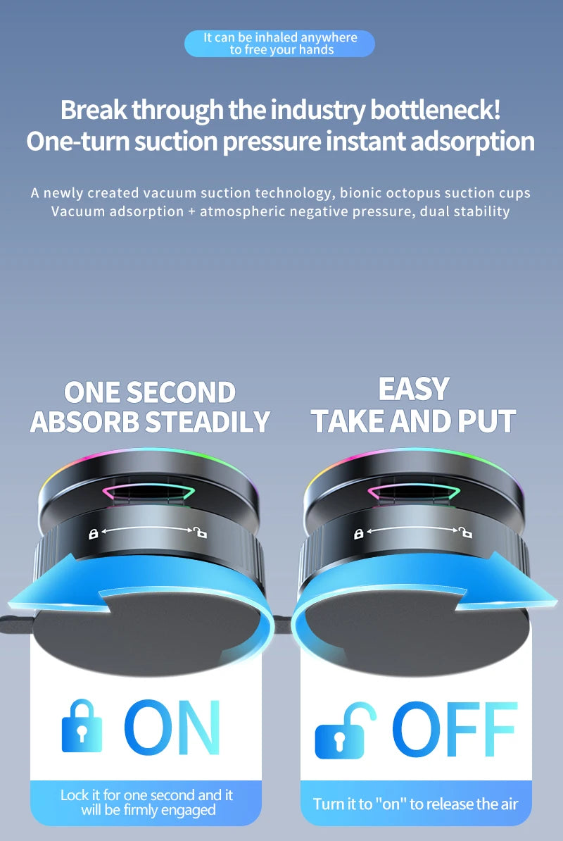 15W Wireless Charger Vacuum Magnetic Car Holder