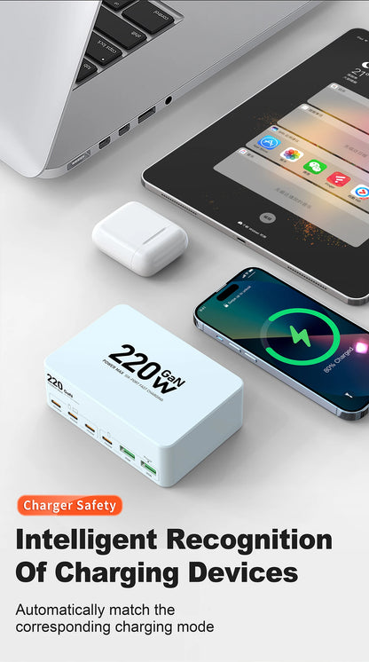 220W GaN USB Type C Fast Charger Portable Charging Station Charger