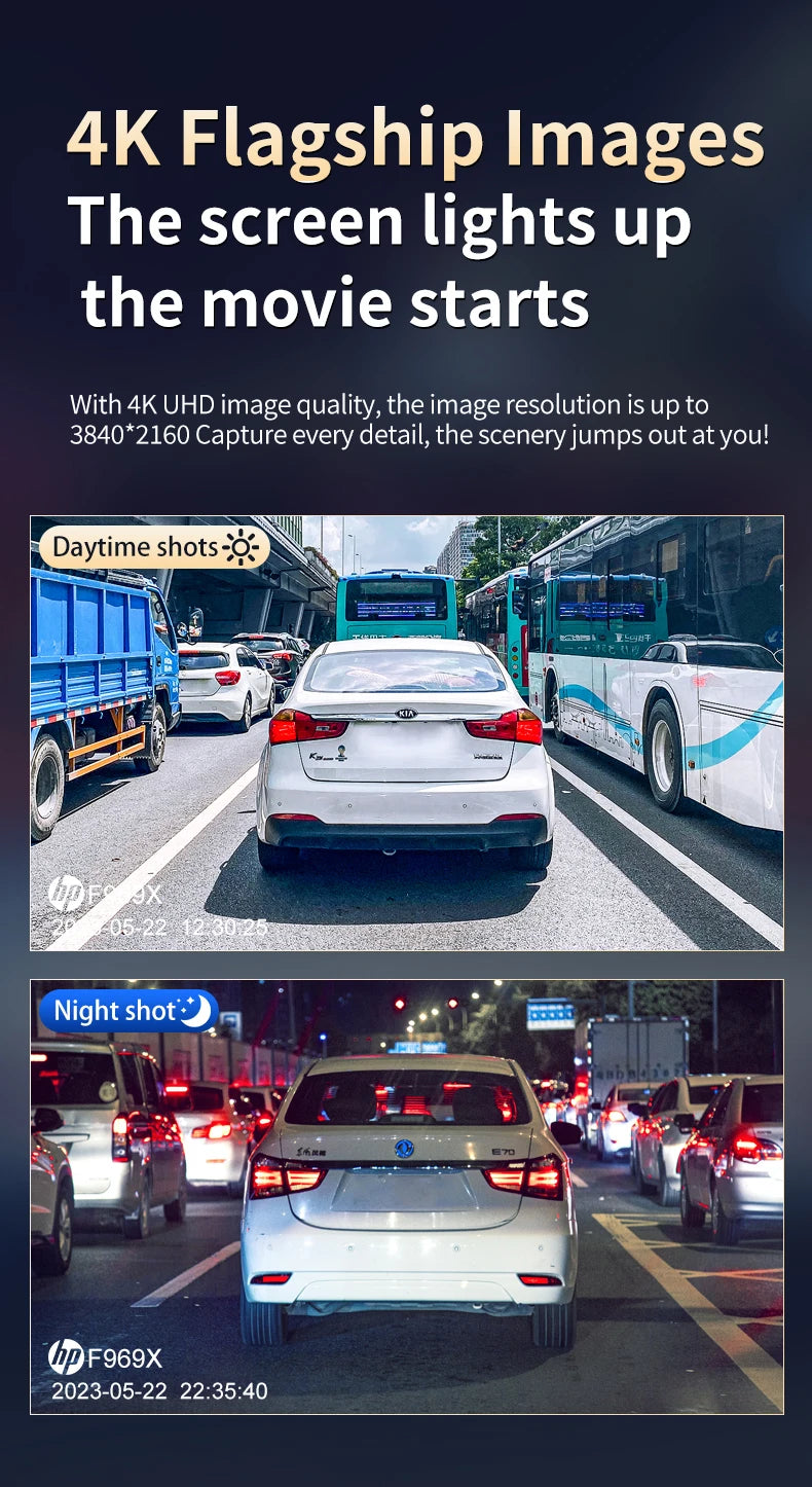 HP F969 dash cam car camera 4k HD night vision WiFi DVR