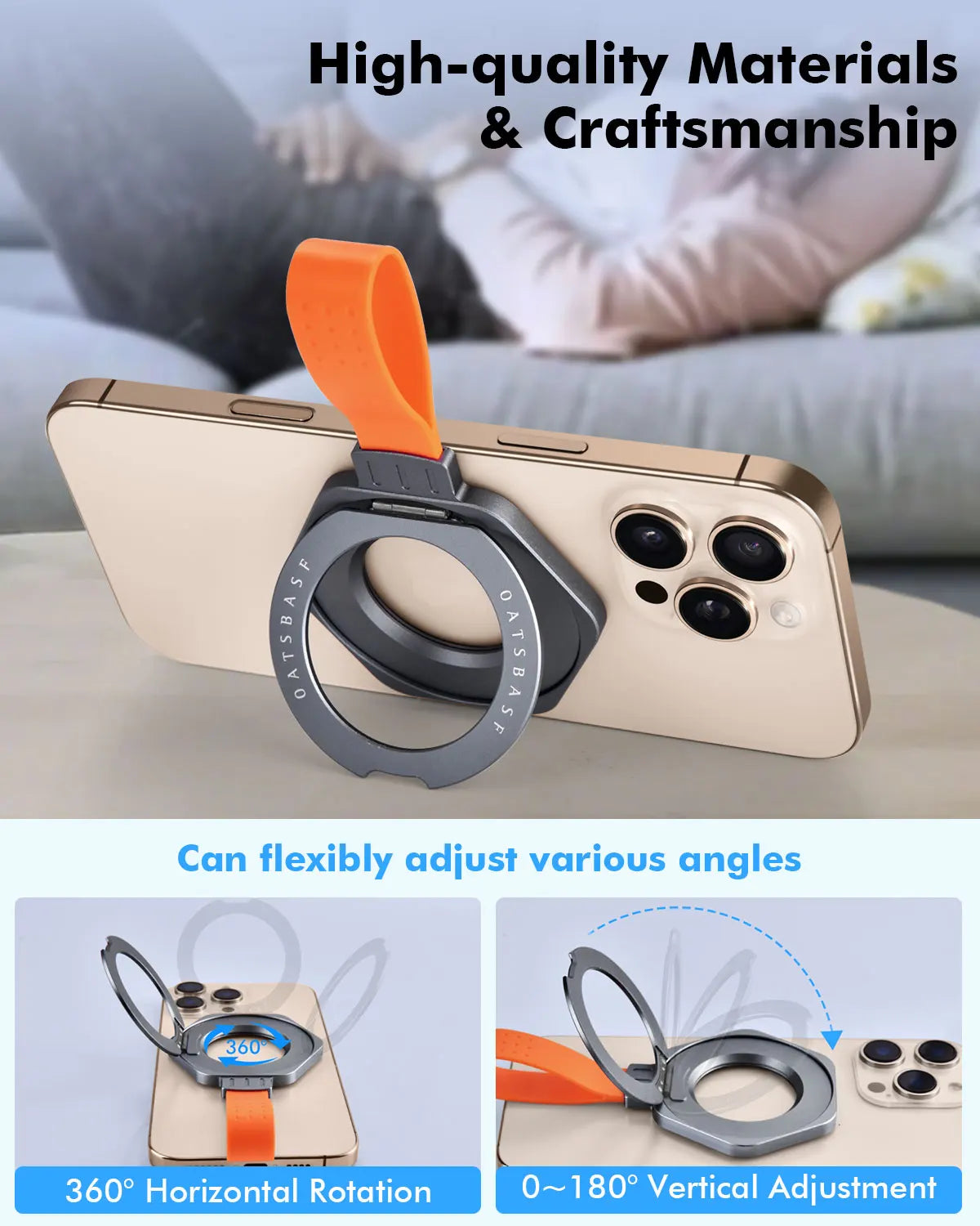 Metal Magnetic Phone Stand Adjustable with Silicone Lanyard