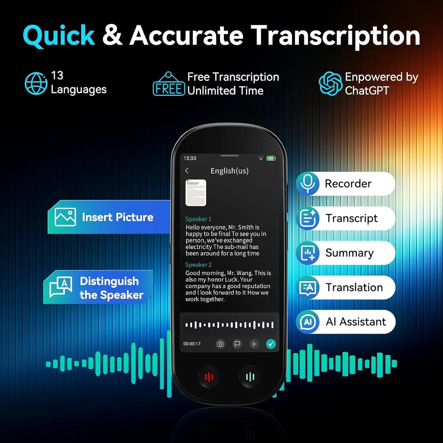 AI Voice Recorder with Playback Unlimited Transcription