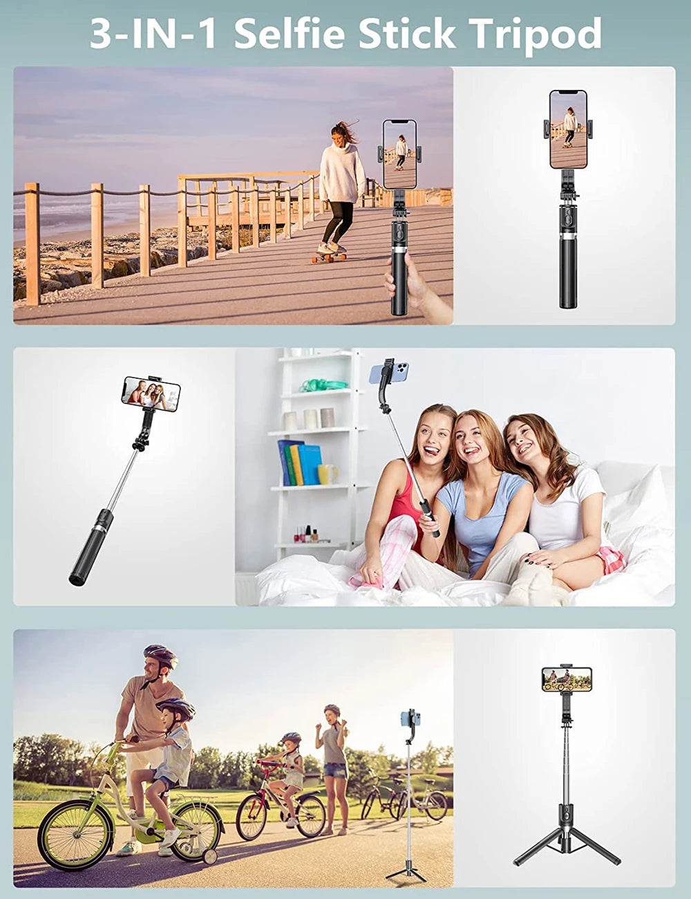 Extended Foldable Wireless Bluetooth Selfie Stick Tripod