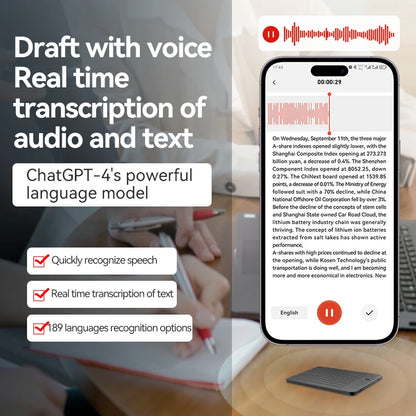 Ultra-Thin 180 Languages AI Voice Recorder Online Translator