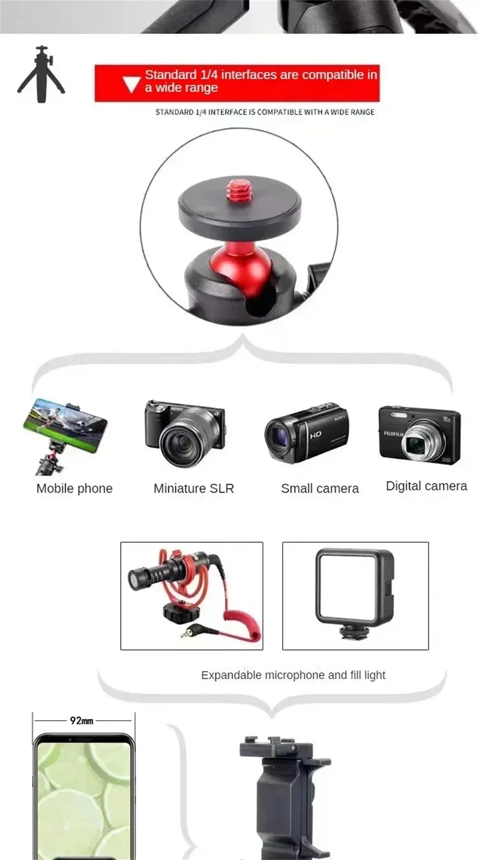 FGCLSY Extension Pole Tripod, Mini Selfie Stick Tripod Stand