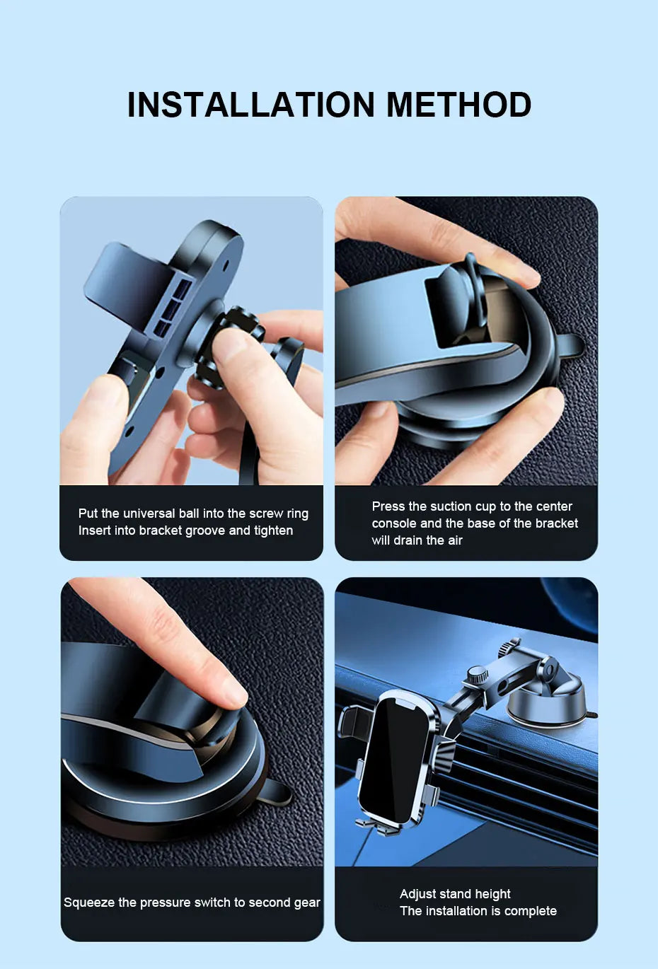 SEAMETAL Dashboard Phone Holder for Car Stable Suction Cup