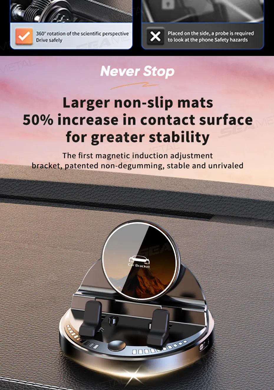 SEAMETAL Car Phone Holder Mount 360° Rotatable Wireless Charger