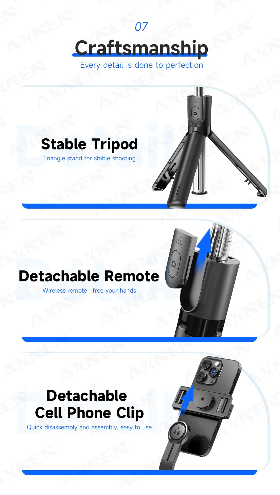 Bluetooth Selfie Stick Tripod Desktop Stand, Phone Holder
