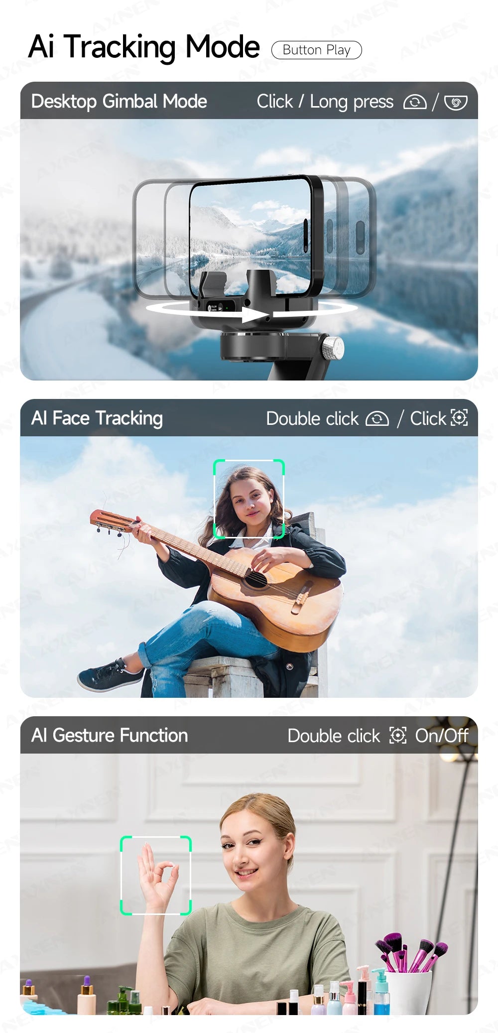 AXNEN AI Desktop Gimbal Tripod Extendable Selfie Stick