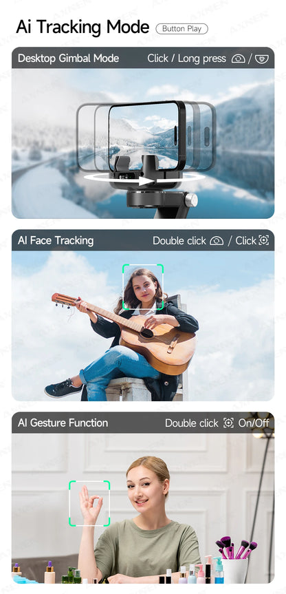 AXNEN AI Desktop Gimbal Tripod Extendable Selfie Stick