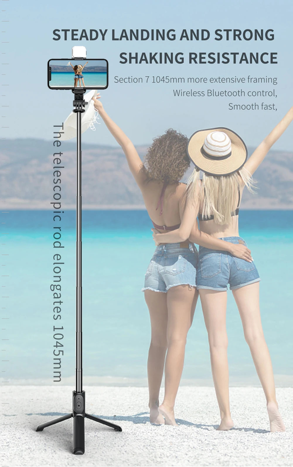 New Wireless Bluetooth Selfie Stick Tripod with Remote Extendable
