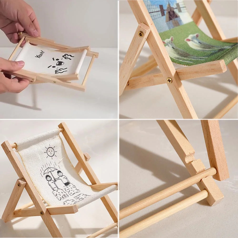 Wood Chair Shape Mobile Phone Stand Beach chair Desktop