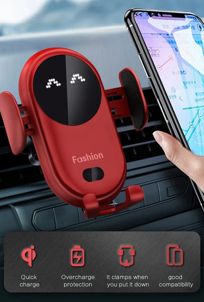 Fashion Qi Fast Wireless Charger Car Phone Holder Smart  Sensor