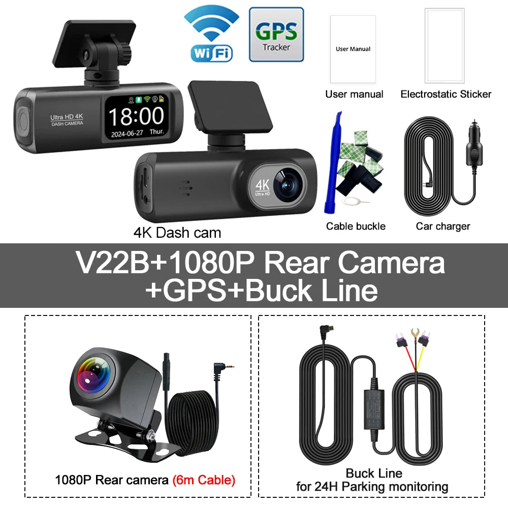 UHD 4K WiFi Dash Cam Dual Lens Driving Recorder Car DVR